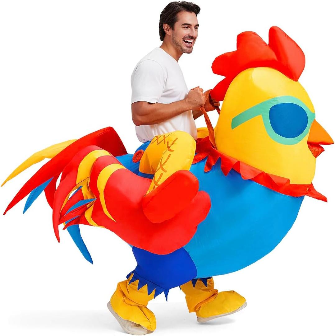 Inflatable Chicken Costume for Adult Rooster Blow Up Costume Funny Halloween Cosplay for Men Women