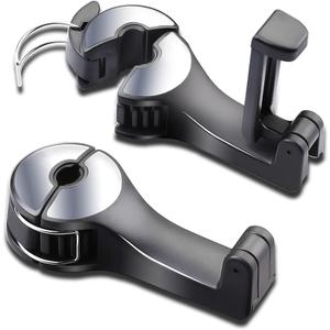 Car Headrest Hook with Phone Holder, Universal 360 Rotation Headrest Hooks for Purses and Bags (Silver)