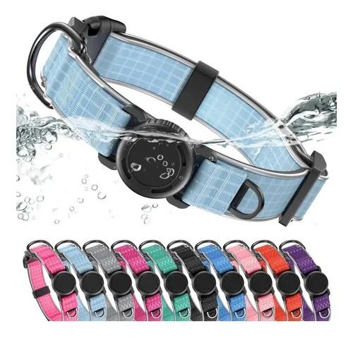 WhoseID Airtag Dog Collar | with Waterproof Air Tag Holder | QR Code Pet ID |Durable Comfortable Oxford Padded | Reflective Collar | for Outdoor Large Dogs(Blue2, L, 15''~24'')