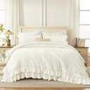 Andency Ivory Comforter Set Queen Size, Lightweight Fluffy Farmhouse Ruffle Bedding Set, Soft Polyester All Season Shabby Chic Bed Comforter Set 3 Pieces(1 Comforter 2 Pillowcases)