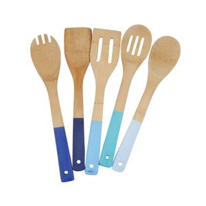Core Home Kitchen Utensils set Colorful Bamboo 12" Spoon,Turner, Slotted Turner,Spork,Slotted Spoon