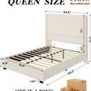 UNIQUITE Queen Size Lift Up Storage Bed Frame with 51 Inch Tall Wingback Headboard, Corduroy Upholstered Platform Bed with Hydraulic Storage, 2 USB Ports, No Box Spring Needed, Noise-Free, Beige