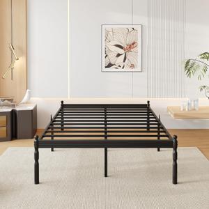 18 Inch Queen Metal Bed Frame with Mattress Slide Stopper, Queen Size Platform Bed Frames No Box Spring Needed, Heavy Duty Bedframe, Easy Assembly, Noise Free