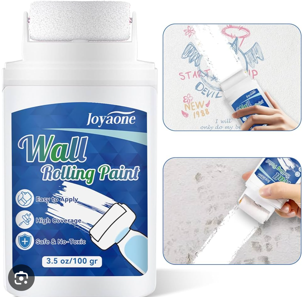 JOYAONE Wall Repair Roller Brush, Use After Wall Spatula, Quick Drying and Water-based White Paint, Portable Integrated Paint Roller Set, Easy to Use with Small Rolling Brush, 3.5 oz