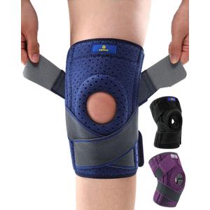 ABYON Knee Brace for Men & Women Meniscus Tear, Knee Support with Dual Side Stabilizers & Crossed Compression Straps for Knee Pain Relief, ACL, Arthritis and Post-Surgery Recovery - (4X-Large/5X-Large (Pack of 1), Blue)