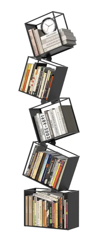 5-Tier Metal Geometric Bookshelf – Modern Narrow Floor Bookcase, Space-Saving Organizer for Living Room, Bedroom, Office, Corner – Black