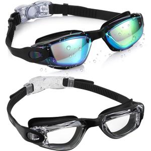 Aegend Swim Goggles Pack of 2 Swimming Goggles for Kids, Boys and Girls Age 3-14 (Aqua & Clear Black)