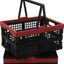 Idomy Pack of 2 Collapsible Storage Crates with Handles, Plastic Grocery Shopping Baskets