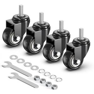 HOLKIE Caster Wheels 2 inch with No Brake Casters Set of 4, Threaded Stem 3/8" -16 x 1 (Diameter 3/8", Length 1") Swivel Set of 4 Heavy Duty Castors Black