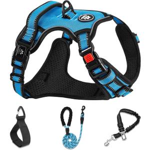 NESTROAD No Pull Dog Harness,Adjustable Oxford Dog Vest Harness with Leash,Reflective No-Choke Pet Harness with Easy Control Soft Handle for Small Medium Dogs(Medium,Blue) (Mneck 13-17" Chest 17-25")