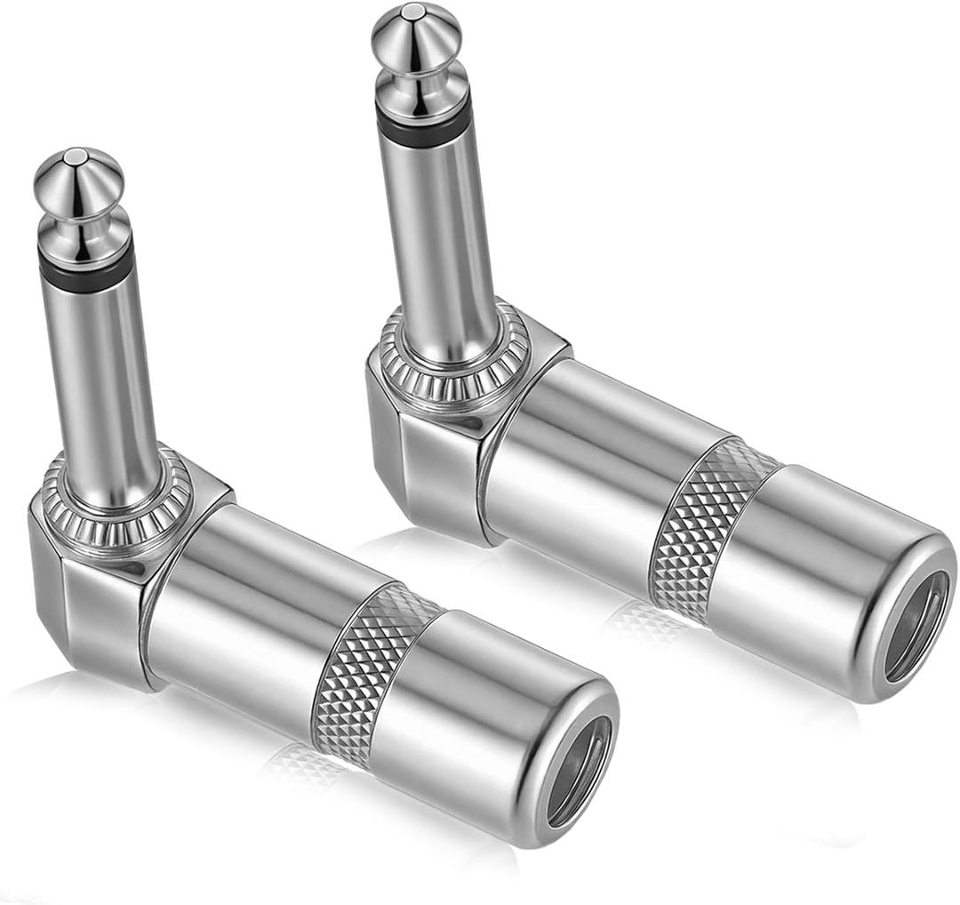 2-Pack Premium 1/4 Inch Right Angle Guitar Cable Adapter 90 Degree 6.35mm 1/4" TS Male to Female Mono Heavy Duty Metal Connector for Bottom Plug Guitar/V-Shape Guitar/Front Facing Jack Guitar