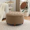 COLAMY Fabric Round Storage Ottoman with Reversible Tray Lid – Multi-Functional Footrest, Hidden Storage, Sturdy & Stylish Small Coffee Table for Living Room, Bedroom, or Entryway(Camel)