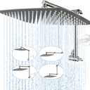 G-Promise All Metal 14 Inch Rain Shower Head with Adjustable Extension Arm, Full-Body Large Shower Head for Spa-Like Rainfall (Brushed Nickel)