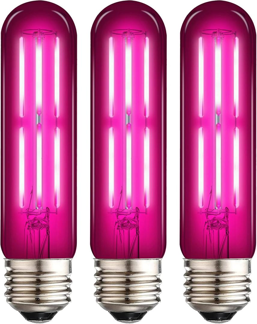 E26 LED Pink Light Bulb,Dimmable Filament LED Pink Light Bulbs, 60 Watt Equivalent Vintage LED pink Bulb,5inch Led Tubular Bulbs, Party Decoration, Porch, Home Lighting, 3 Pack