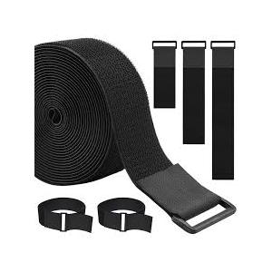 WSZJINB 1.5In x 16Ft Cinch Straps Heavy Duty With 20 Buckles, Black Nylon Hook and Loop Straps, Reusable Long Cable Ties for Organizer or Storage