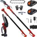 2-in-1 Cordless Pole Saw & Mini Chainsaw for Tree Trimming & Yard Work, Adjustable 1.942.45m Pole, 2 Large Capacity Batteries, Lightweight Pure Copper Motor, Red  Ideal for Homeowners & Gardeners