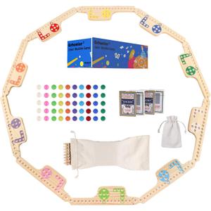 Upgraded Version 10 Player Interlocking Pegs and Jokers Board Game Wood,Multiplayer Portable Marbles and Jokers Game with Cards for Adults Travel Family Party Game