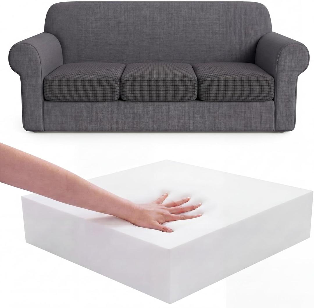 Gilprop 6 Pcs 24x24x5 Inch Replacement Couch Cushion Foam High Density Foam with Waterproof Stretch Slipcover, Non Slip Washable Sofa Seat Cushion Inserts for Indoor Patio Camper Pet Furniture (Grey)