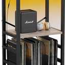 End Table with LED Light, Record Player Stand with Albums Storage, Vinyl Records Storage, Turntable Stand Side Table for Music Room, Studio Living Room Bedroom - Greige