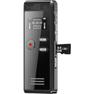 64GB Digital Voice Activated Recorder with Playback - 4552 Hours Audio Recording Device, 3072Kpbs HD Dual MIC Tape Recorder Device for Lecture A-B Repeat, MP3 Player,64GB TF Card Included