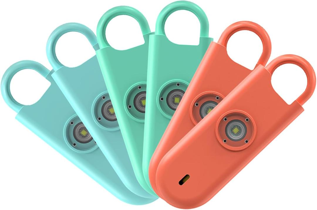 140dB Personal Safety Alarm for Women, 6 Pack Safe Alarm Protection Keychain with Strobe Light & Low Battery Notice, Security Siren Self Defense for Seniors College Girls, Blue+Green+Orange
