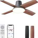 DREO Ceiling Fans with Lights, 12 Speeds & 3 Fan Modes, Quiet DC Motor, Low Profile Easy to Install, Flush Mount Smart Ceiling Fan with Dimmable LED, 12H Timer for Bedroom, Remote, Black, 44''