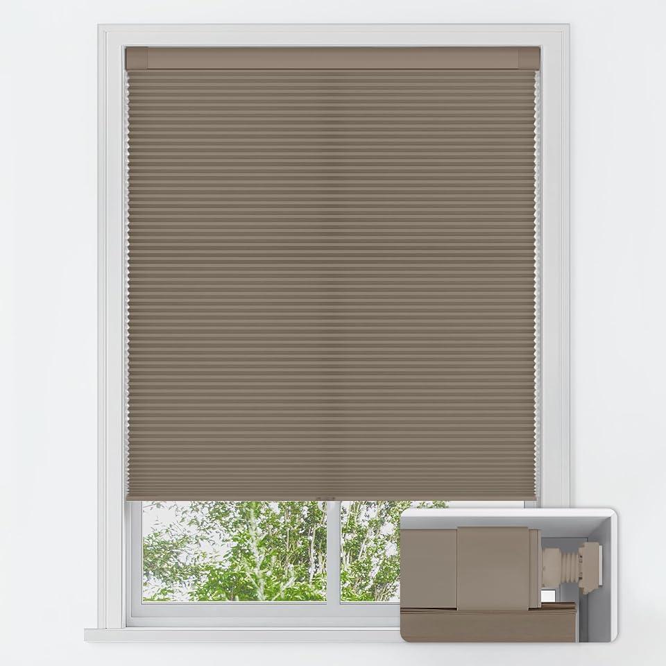 LazBlinds No Drill Cordless Cellular Shades, 29" W x 48" H, Taupe