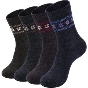 NinetoFiveLife Pack of 4 Womens Merino Wool Socks Winter Hiking Socks Knit Outdoor Recreation Warm Soft and Comfortable, Size 5 to 9