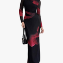 Milumia Women's Tie Dye Mesh Bodycon Dresses Floral Long Sleeve Maxi Dresses, Size S.