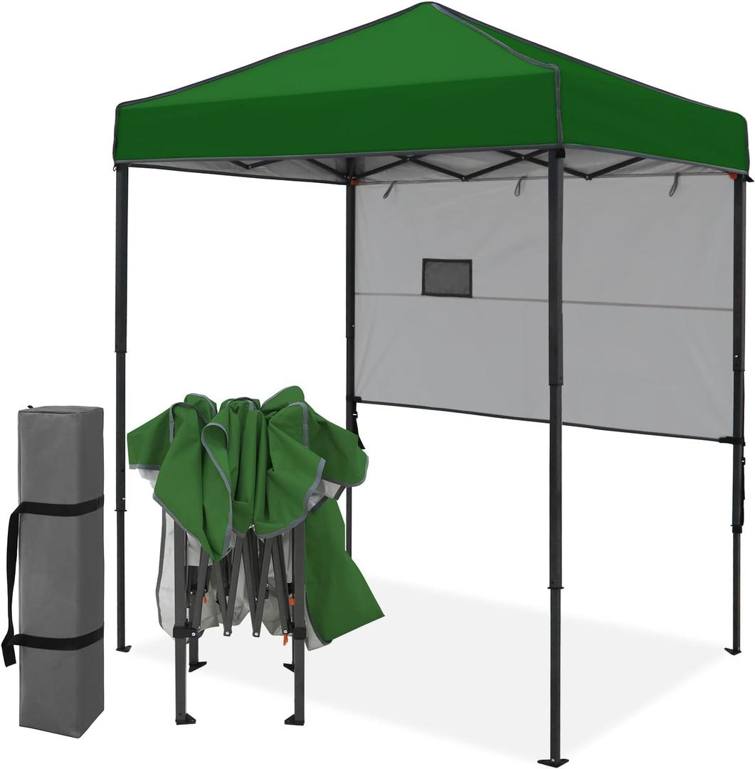 EAGLE PEAK 6x4 Instant Pop Up Canopy Tent with 1 Half Wall Panel, Straight Leg Sun Shelter, Portable Canopy with Carry Bag for Camping, Beach & Sports, Green