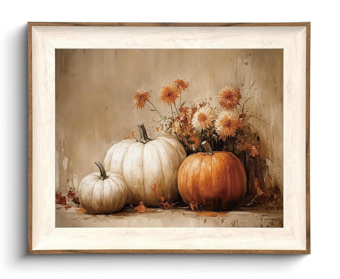 Fall Pictures Pumpkin Flower Canvas Art Vintage Autumn Wall Decor 8x10in
Framed Wall Art Thanksgiving Paintings Farmhouse Artwork For Living Room Bedroom