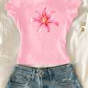 RoseSeek Girl's Floral Graphic Crop Tops Tees Short Sleeve Crewneck Cute Slim Fit T Shirt Summer Tops