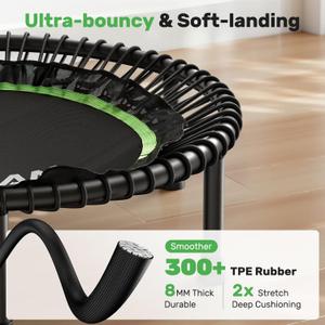 BCAN 550 LBS Foldable Mini Trampoline, 48" Fitness Trampoline with Bungees, U Shape Adjustable Foam Handle, Stable & Quiet Exercise Rebounder for Adults Indoor/Outdoor Workout, GREEN
