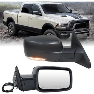 Passenger Side Mirror Compatible with 2009-2018 Dodge Ram 1500 2010-2018 Dodge Ram 2500 3500 4500 Mirror with Manual Fold Heated Turn Signal Light Puddle Light Black9 Pins
