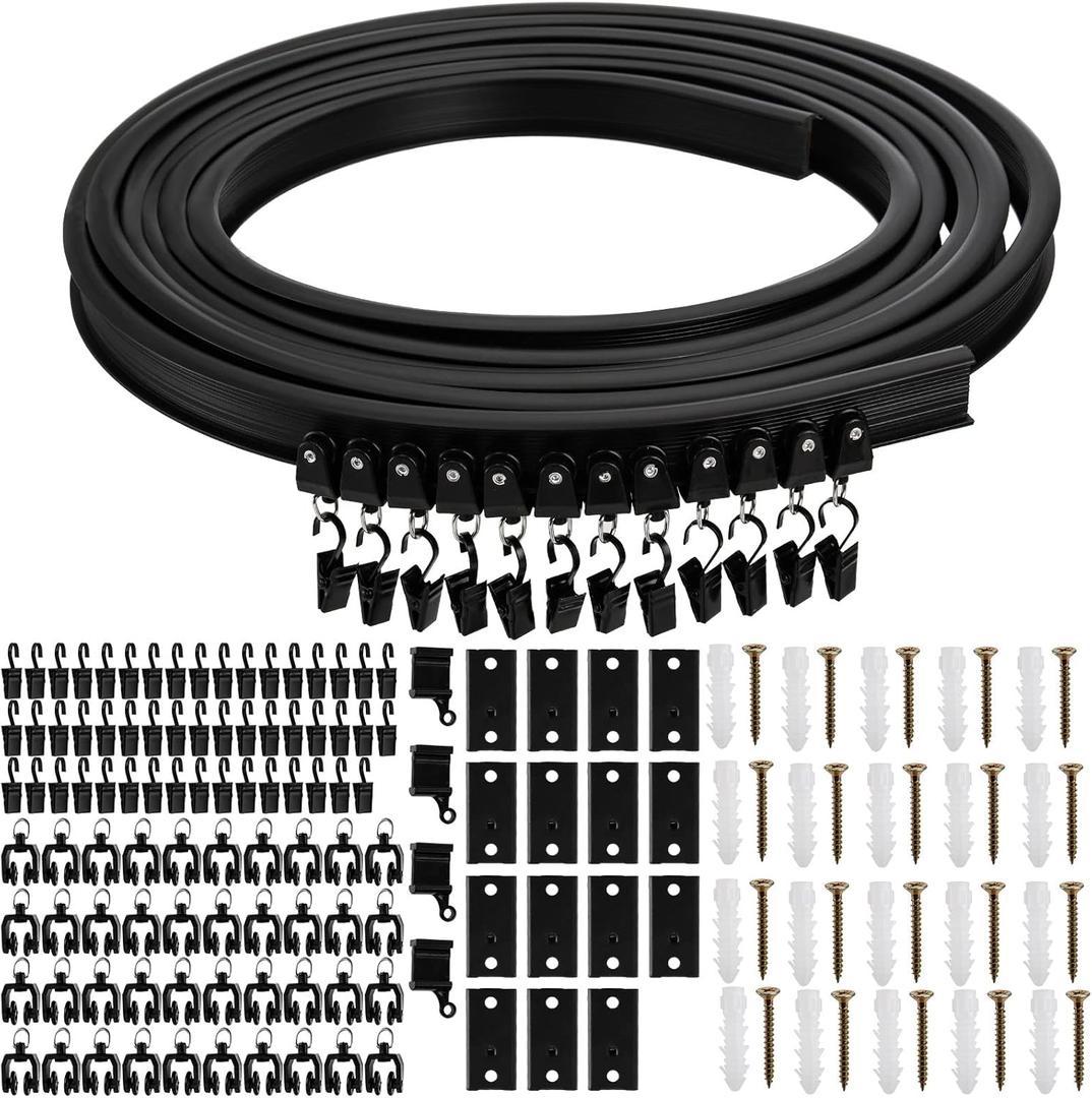 Lawei 5M/16.4FT Flexible Ceiling Curtain Track, Black ABS Metal, Curtain Rod with Mute Rollers, Room Divider