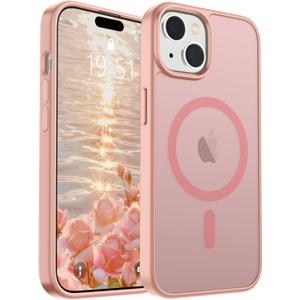 SUPFINE Magnetic for iPhone 15 Case (Compatible with MagSafe) (Military Grade Drop Protection) Slim Translucent Matte Shockproof with Anti-Fingerprint Phone Case, Pink
