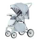 Baby Stroller, 2-in-1 Reversible Toddler Seat with Snack Tray, Foldable Infant Stroller with Canopy, One Button Brake, Adjustable Handle, Newborn Pushchair (Grey)