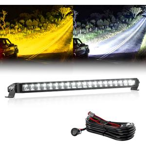 White Amber LED Light Bar 22 Inch Single Row 300W Super Bright Dual Color Slim Spot Flood Combo LED Work Light Driving Fog Lamp with Wiring Harness for Pickup Off Road Truck ATV UTV Boat