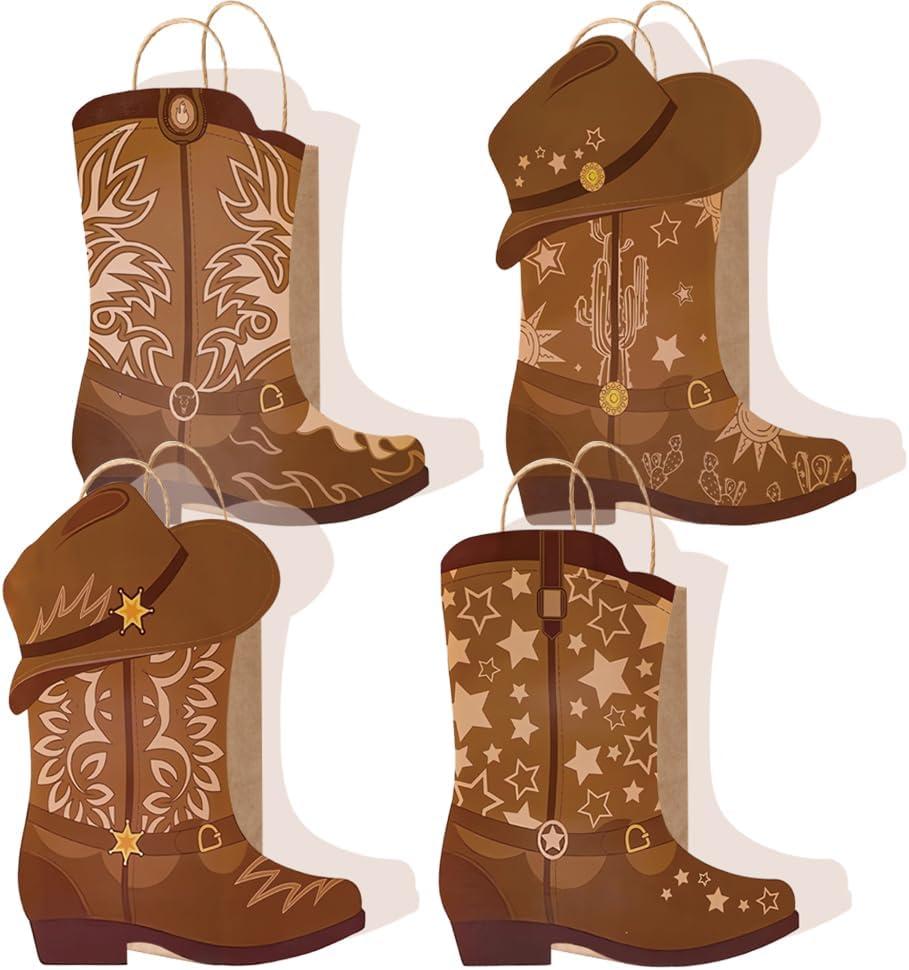 16 Pcs DIY Cowboy Boots Paper Bags Cowboy Hat Kraft Bags Western Theme Party Decorations Favors Wild West Gift Bag with Handles Rodeo Boot Hat Goodie Bag for Cowboy Birthday Bachelorette Party Supplies