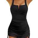 VIMPUNEC Women One Piece Swim Dress Tummy Control Swimsuit Modest Bathing Suit Slimming Mesh Swimwear, Large