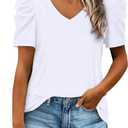 XIEERDUO Womens Summer Shirt V Neck Casual Tshirts Puff Sleeve Tops for Women Solid Color XS-3XL (White)