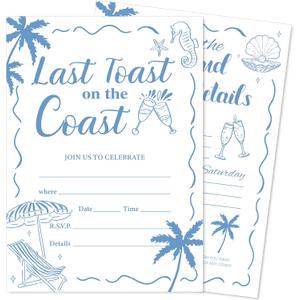 25 Sets Last Toast on The Coast Party Invitations and Itinerary Template with Envelopes Blue Coastal Bachelorette Invites for Summer Beach Wedding Bridal Bridesmaid Party Decor 25 Sets Last Toast on The Coast Party Invitations and Itinerary Template with Envelopes Blue Coastal Bachelorette Invites for Summer Beach Wedding Bridal Bridesmaid Party Decor