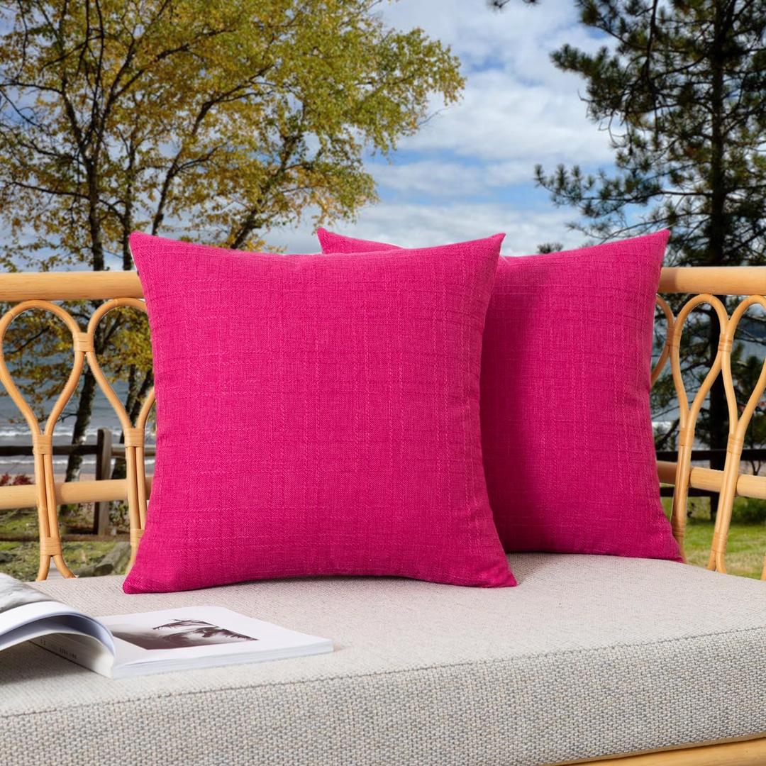 Kevin Textile Pack of 2 Waterproof Pillow Covers - Valentines Day Decorative Throw Covers for Patio Tent Bed Sofa Living Room - 16x16 Inch Hot Pink Checkered