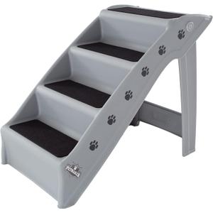 Dog Stairs - Pet Stairs with 4-Step Design for Beds, Couches, Cars - Pet Steps for Puppies, Kittens, and Small Pets by PETMAKER (Gray)