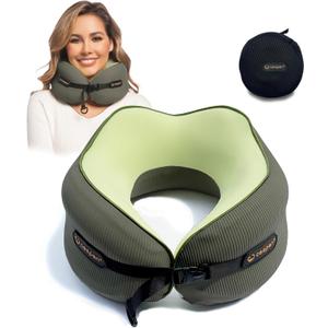 Cesperi Travel Neck Pillow for Airplanes, Ergonomic Design, Airplane Neck Pillow with Memory Foam, Travel Essentials for Flights, Car Rides, and Home Rest, Adjustable Strap, L Sizes (Avocado Green)
