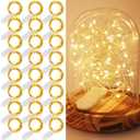 WATERGLIDE 24 Pack Fairy Lights Battery Operated (Included), 7 ft 20 LED Mini String Lights, Waterproof Silver Wire Firefly Starry Lights for DIY Wedding Christmas Party Mason Jars Decor, Warm White