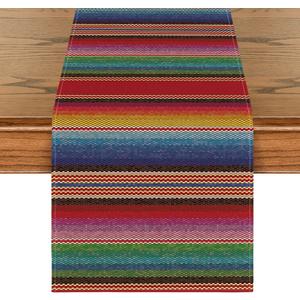 Artoid Mode Colorful Stripes Serape Mexican Table Runner, Mexico Dia De Los Muertos Fiesta Kitchen Dining Table Decoration for Home Party Decor 13x90 Inch