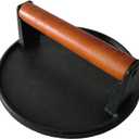 Burger Press 7.08" Round,Heavy-Duty Cast Iron Smash Burger Press Meat Steak With Wood Handle for Blackstone Camp chef Pitboss Weber Griddle Grills(Round) (7.1" x 7.1" x 2.9")