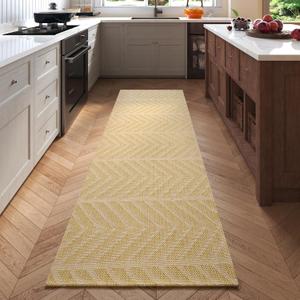2x6 Ft Runner Rug for Hallway, Washable Long Kitchen Runner Non Slip Rubber Backed, Low Profile Hallway Mat for Laundry Room Entryway, Easy Clean Woven Carpet, Brown