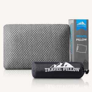 Travel Pillow Memory Foam Pillows, Camping Pillow-Compressible Medium Firm, Breathable Cover, Ideal Backpacking Hiking, Bed Pillows, Airplane and Car (Dark Grey, M) (M-17.7*11.8in)